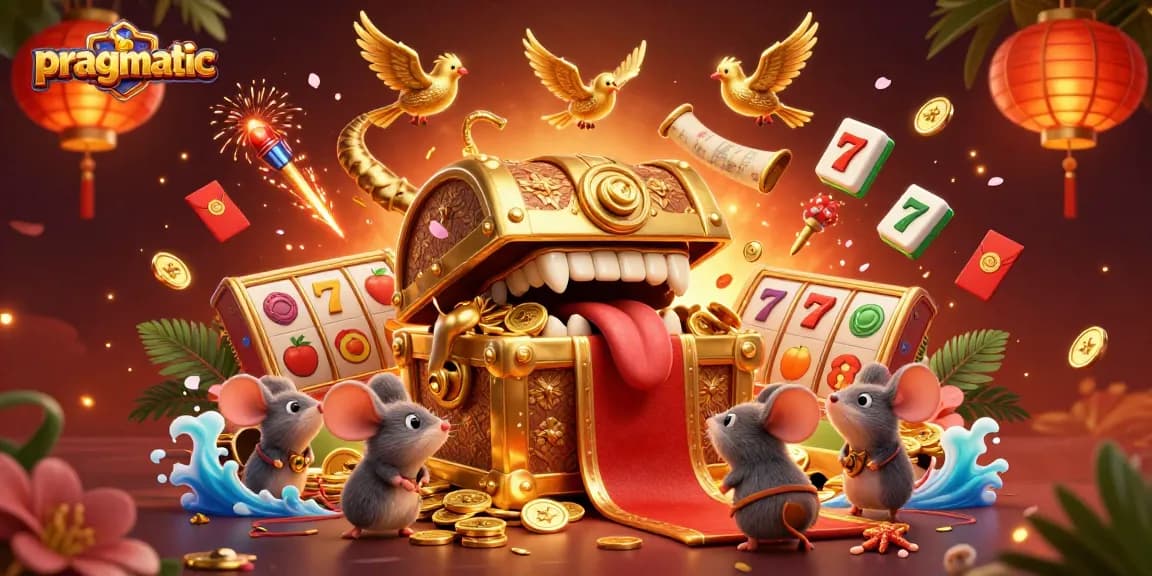 Engage with pragmatic slot adventures amid a vibrant casino scene packed with golden treasures and lucky motifs.
