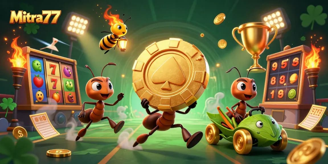 Mitra77 mengasyikkan slot gacor dalam ilustrasi 3D penuh warna dan detail yang menampilkan karakter seru dari dunia perjudian.