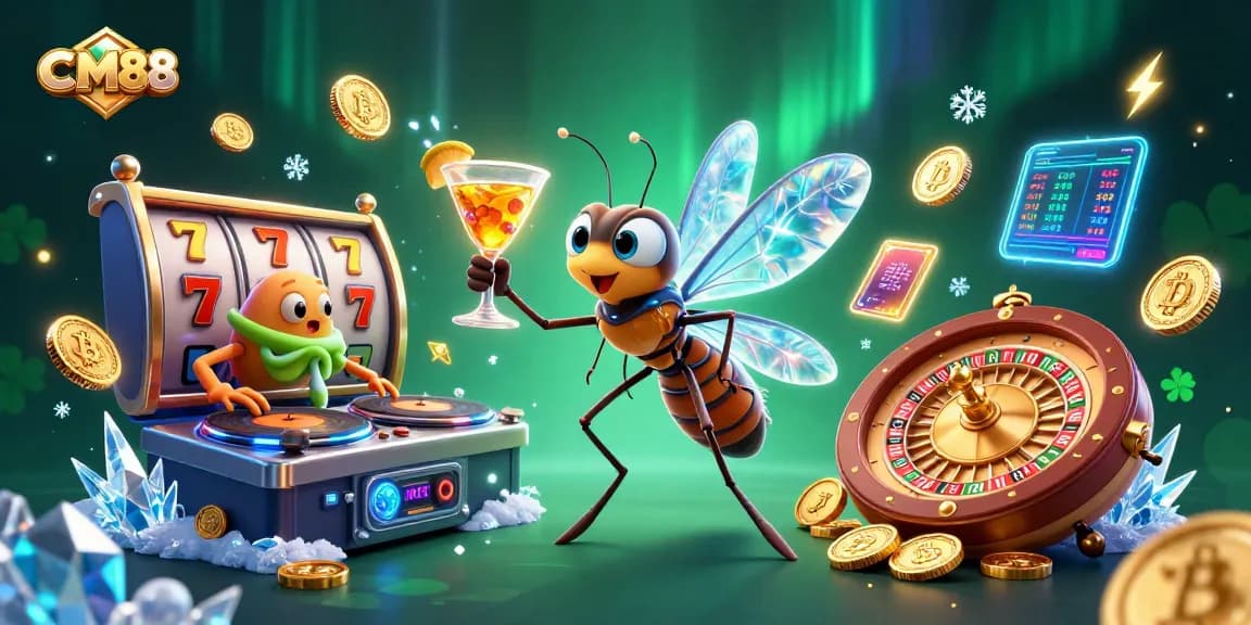 Engage with CM88's vibrant casino scene featuring unique characters and jackpot elements.