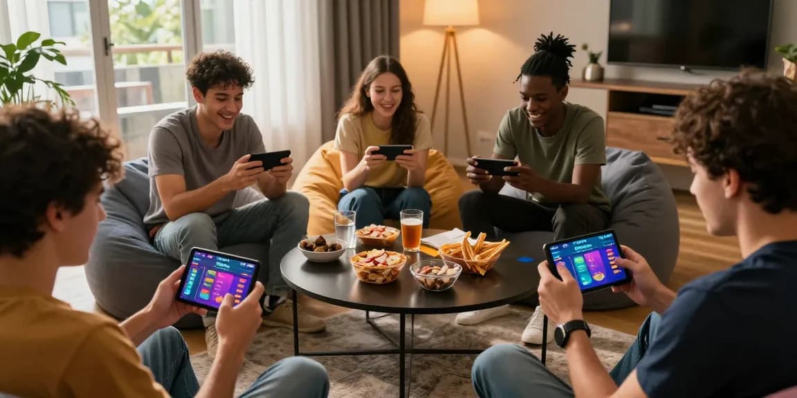 Play online with friends in a vibrant living room setting, engaging in the Teen Patti Gold app for a fun gaming experience.