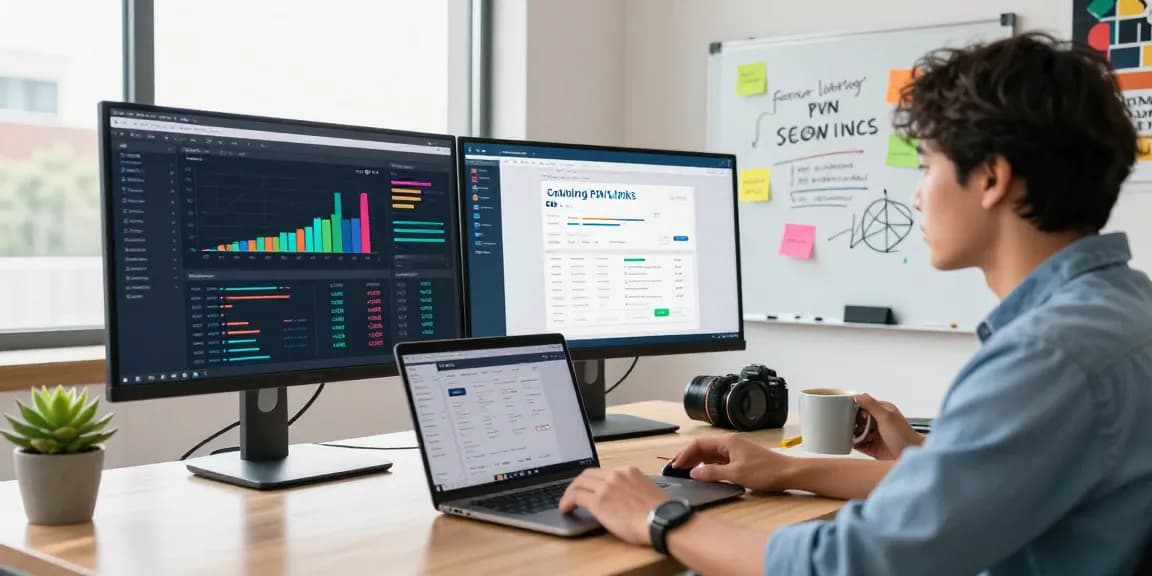 SEO analysis of gambling pbn links with data-driven insights in a modern office setting.