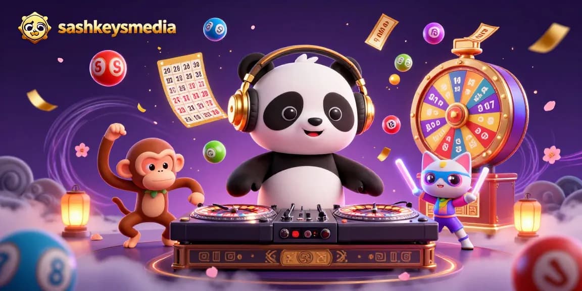 Engage in thrilling games at sashkeysmedia with a lively panda DJ, vibrant colors, and interactive casino elements.
