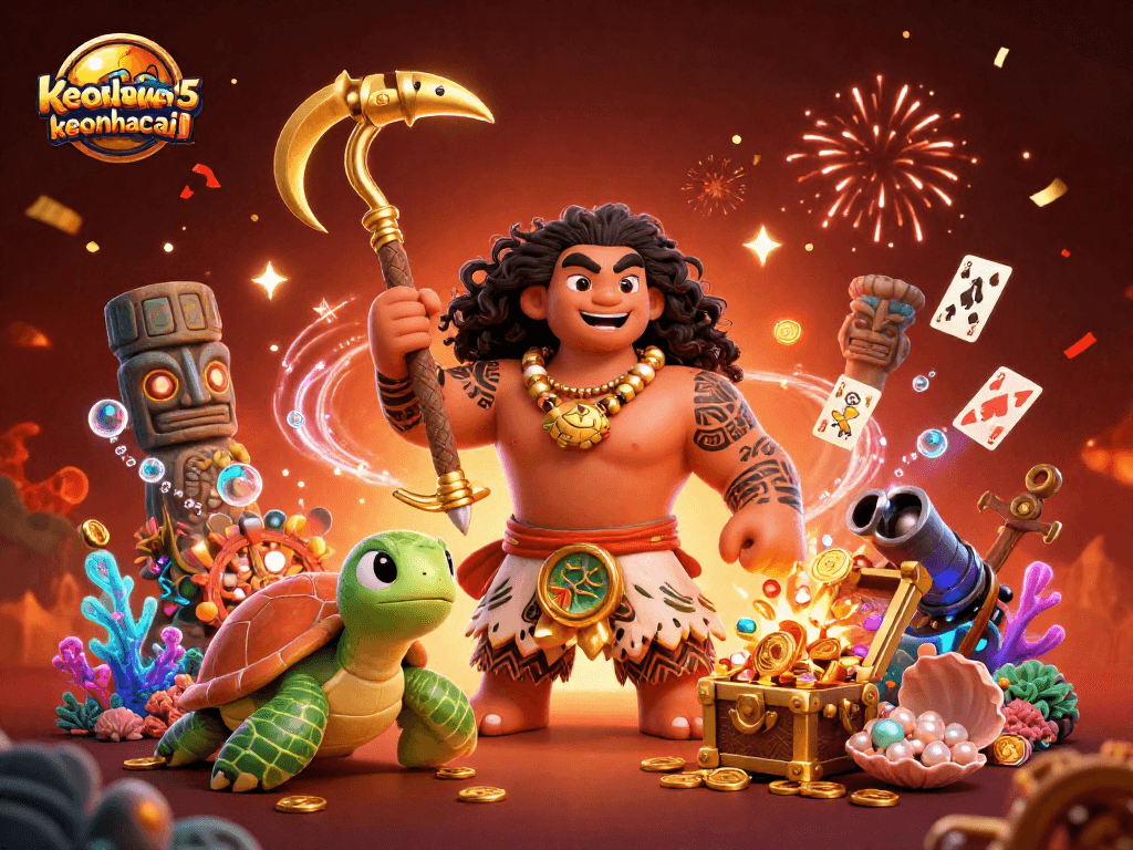 Engage with keonhacai5 as the demigod hawk unveils hidden treasures in this vibrant casino scene.