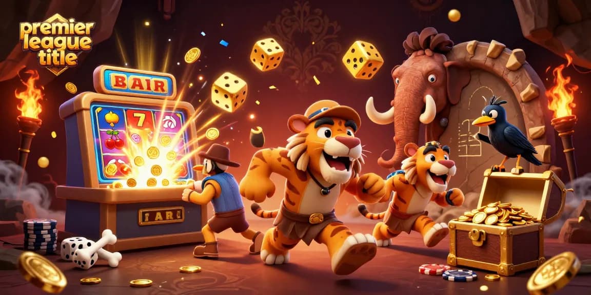 Merayakan judul liga premier dengan slot machine 3D dan karakter kartun di kasino prasejarah yang megah.