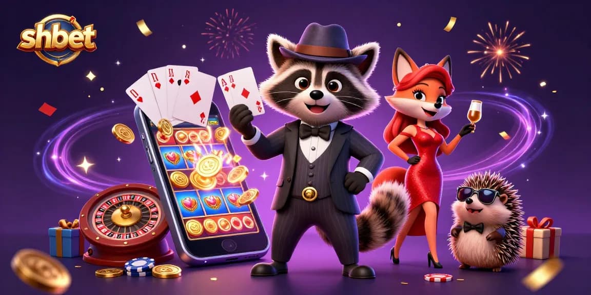 Engage with shbet’s thrilling casino adventure featuring raccoon, fox, and hedgehog in vibrant celebration.