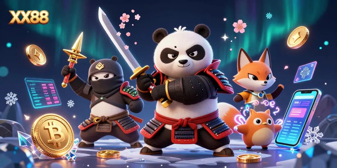Engage with XX88 in an exciting casino adventure featuring vibrant characters and crypto elements.