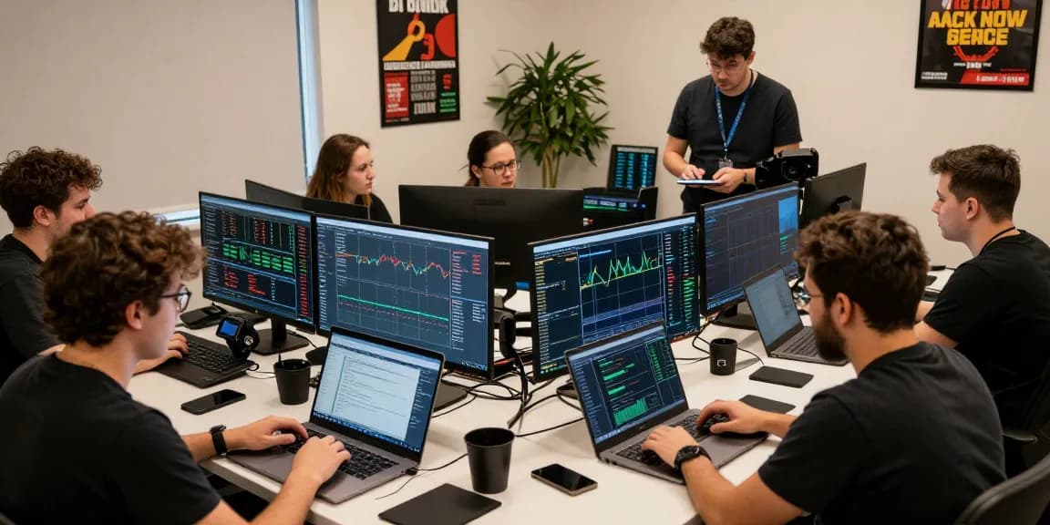 Обсуждение отзывов BitMEX в группе трейдеров с ноутбуками и графиками на экранах