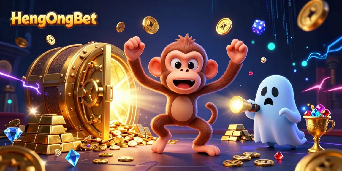 HengOngBet's playful ghost-hunter puppy finds excitement tracking a mischievous monkey in a casino.