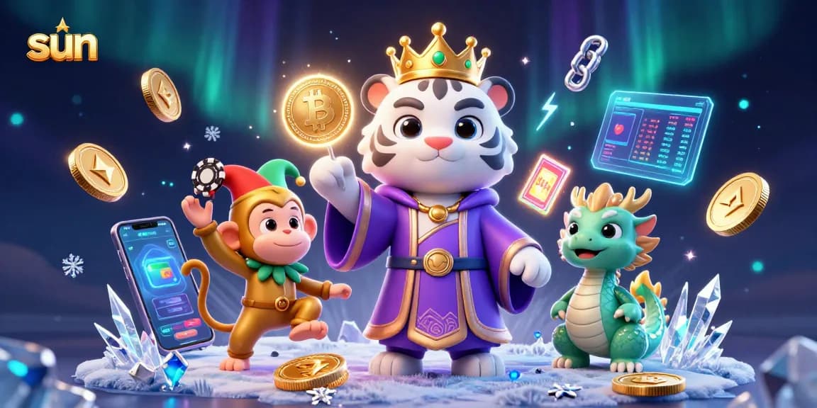 Engage in thrilling casino action at sun with a whimsical 3D scene featuring a royal tiger and playful monkey.
