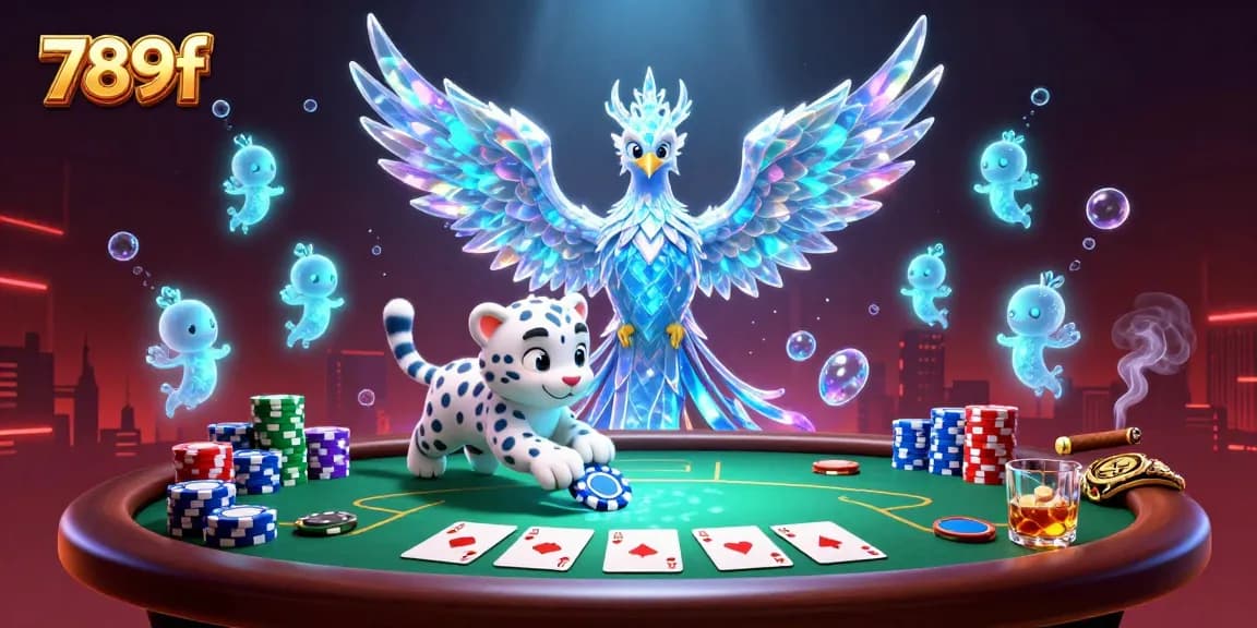 Engage with 789f in a vibrant casino scene featuring a phoenix and poker elements, showcasing lively action.