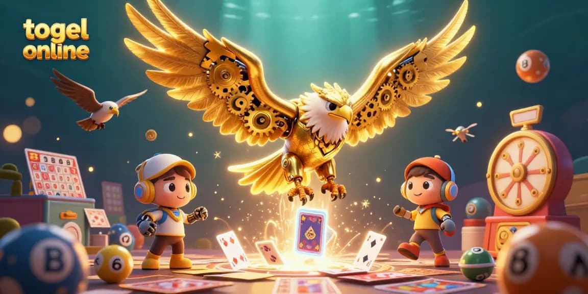 Menikmati togel online dengan berbagai elemen lotere dalam ilustrasi 3D yang dinamis.