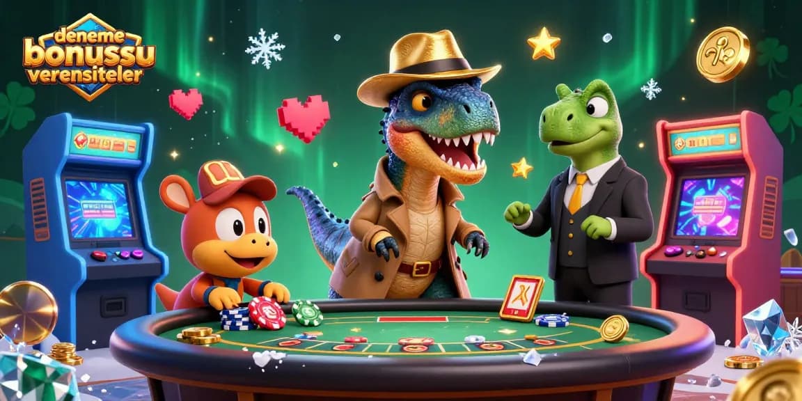 Visualize denemebonusuverensiteler with a cartoon velociraptor counting cards at a blackjack table, surrounded by gaming elements.