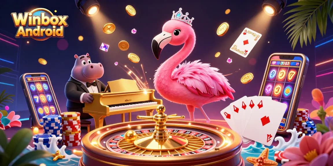 Experience the thrill of Winbox Android with vibrant casino characters and dynamic gaming elements.