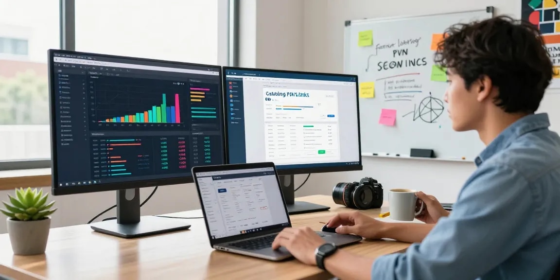 SEO analysis of gambling pbn links with data-driven insights in a modern office setting.