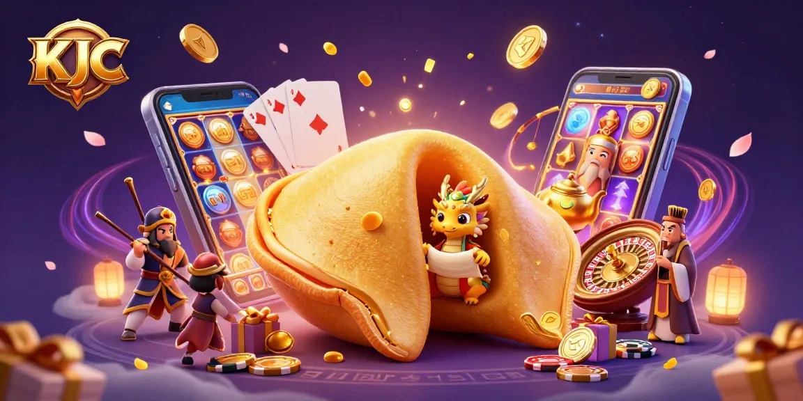 KJC players engage with dynamic casino games in a vibrant 3D illustration.