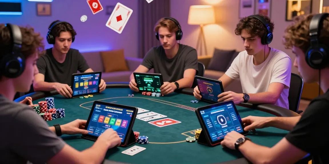 Situs Poker Online Resmi Domino88 gaming scene with players at a vibrant virtual poker table.