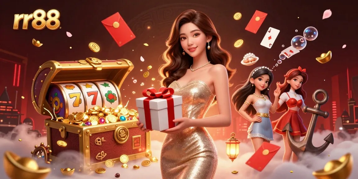 Experience thrilling gameplay at rr88 with a vibrant 3D casino scene overflowing with excitement.