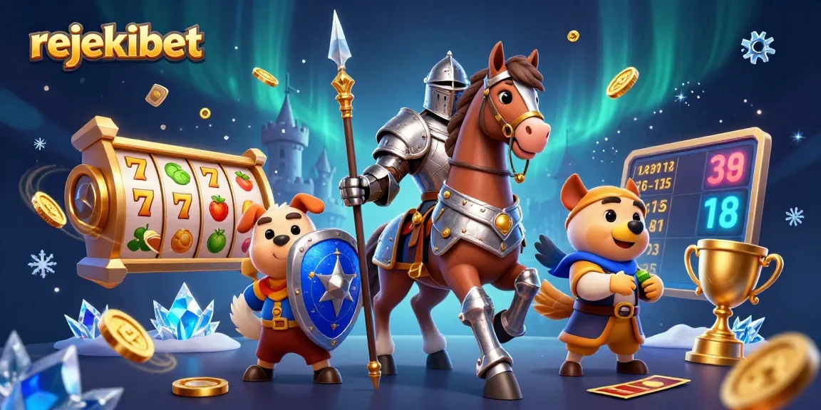 Experience rejekibet's thrilling slot action with a knight and companions in vibrant, dynamic 3D illustration.