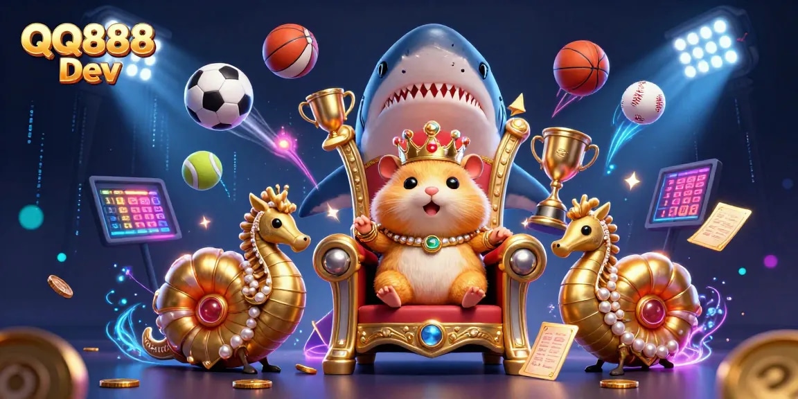 Engage with thrilling sports betting action in QQ888 Dev's vibrant illustration featuring animated characters.