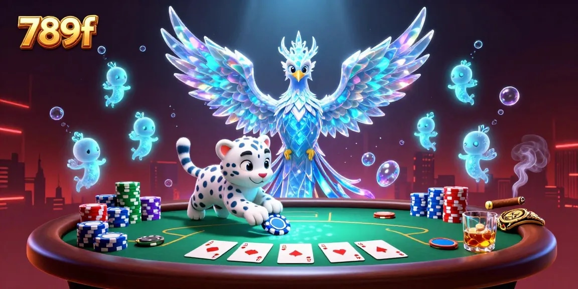 Engage with 789f in a vibrant casino scene featuring a phoenix and poker elements, showcasing lively action.