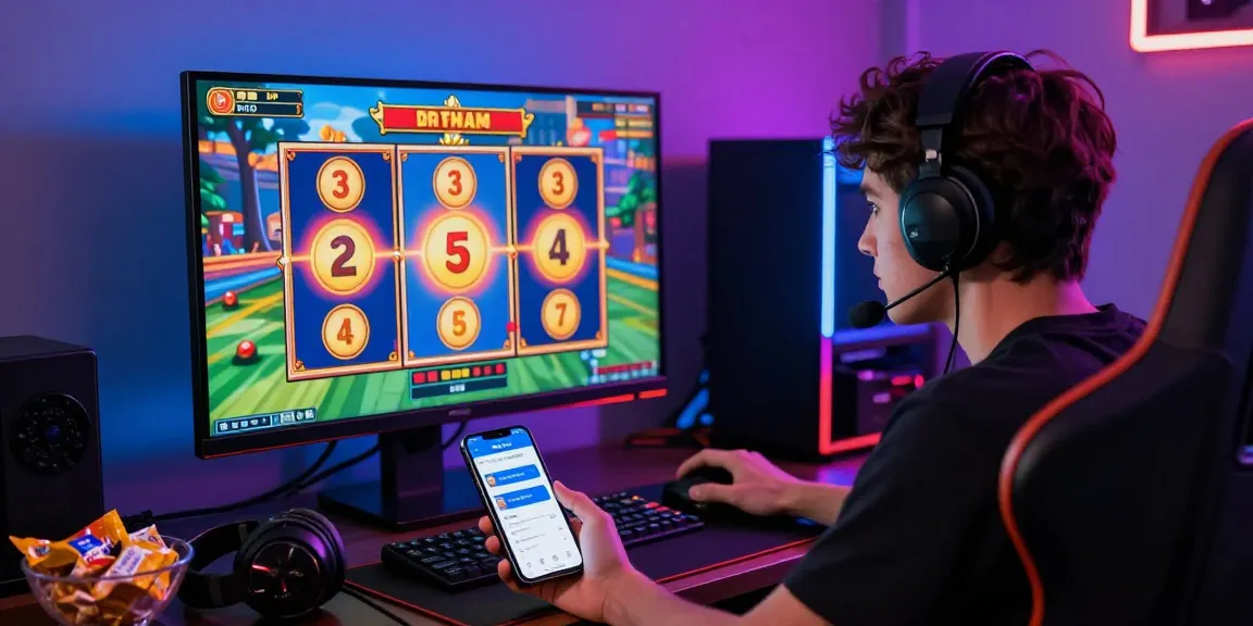 Deskripsi pengalaman bermain slot online di fujiwin88 dengan fokus pada pemain, perangkat e-wallet, dan suasana gaming yang dinamis.