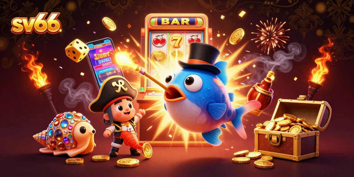 SV66's interactive gaming scene featuring a vibrant slot machine showcasing rich casino elements and characters.