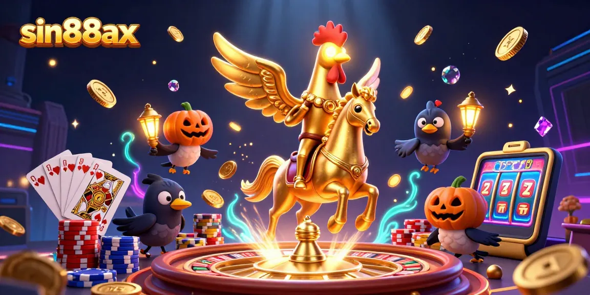 Experience the magic of sin88ax with golden rooster and lanterns illuminating the casino excitement.