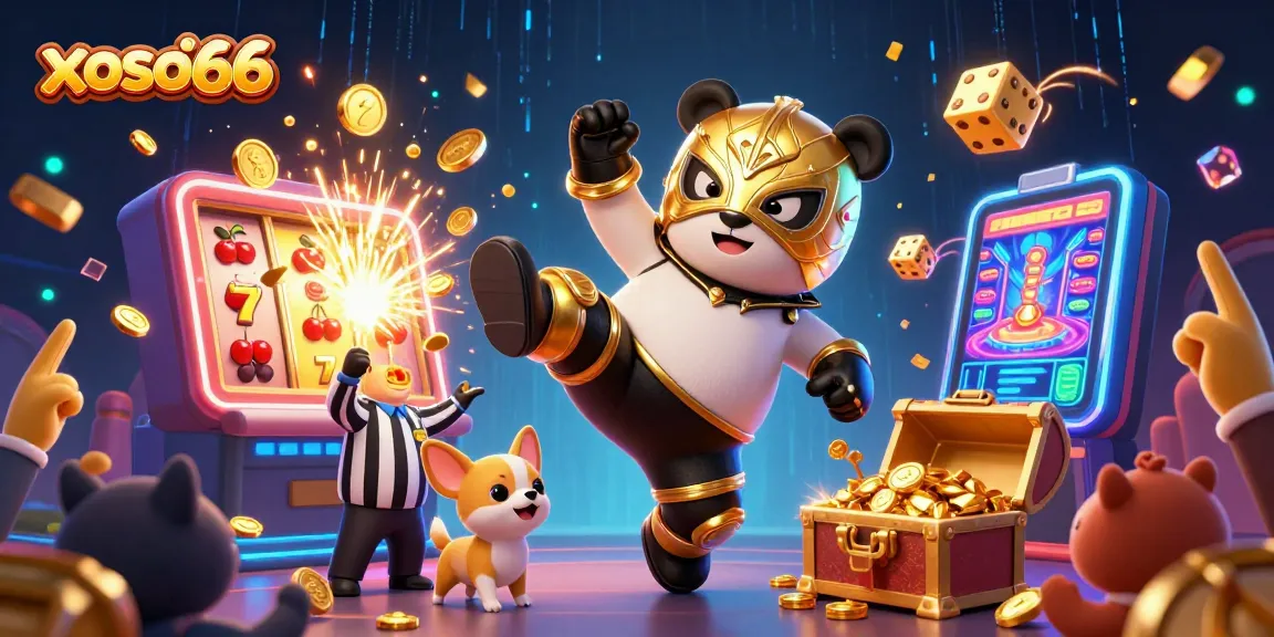 Experience xoso66 with dynamic action, slot machines, and lively animal crowds celebrating in a vibrant casino scene.