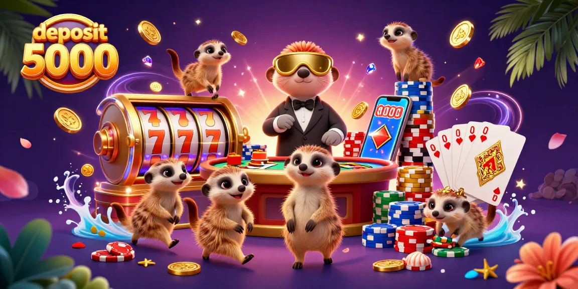 Experience the thrill of 'deposit 5000' with lively meerkats in a colorful casino scene.