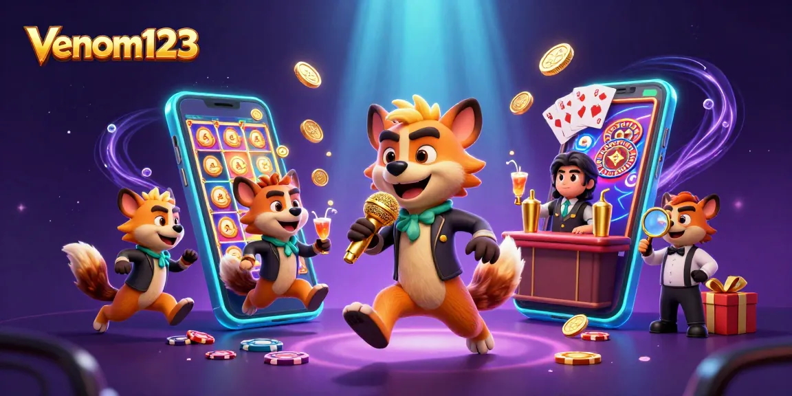 Permainan slot gacor di venom123 dengan hyena komedian dan bartender, menarik perhatian pemain.