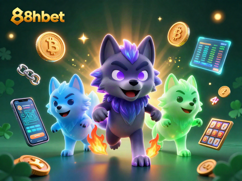 Experience the excitement of 8xbet with vibrant slot reels and glowing crypto elements.