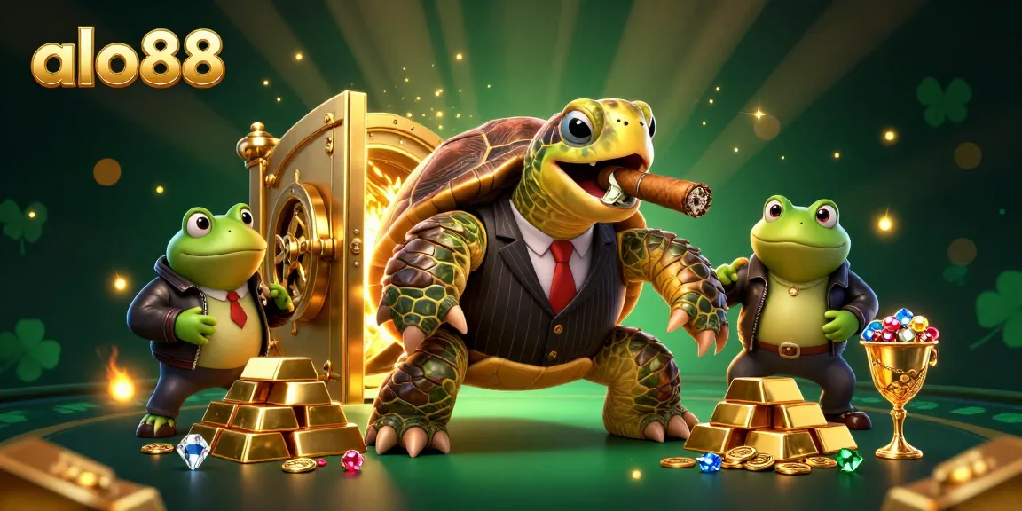 Enjoy thrilling moments of gambling at alo88 with this vibrant casino scene featuring cartoon characters and treasures.