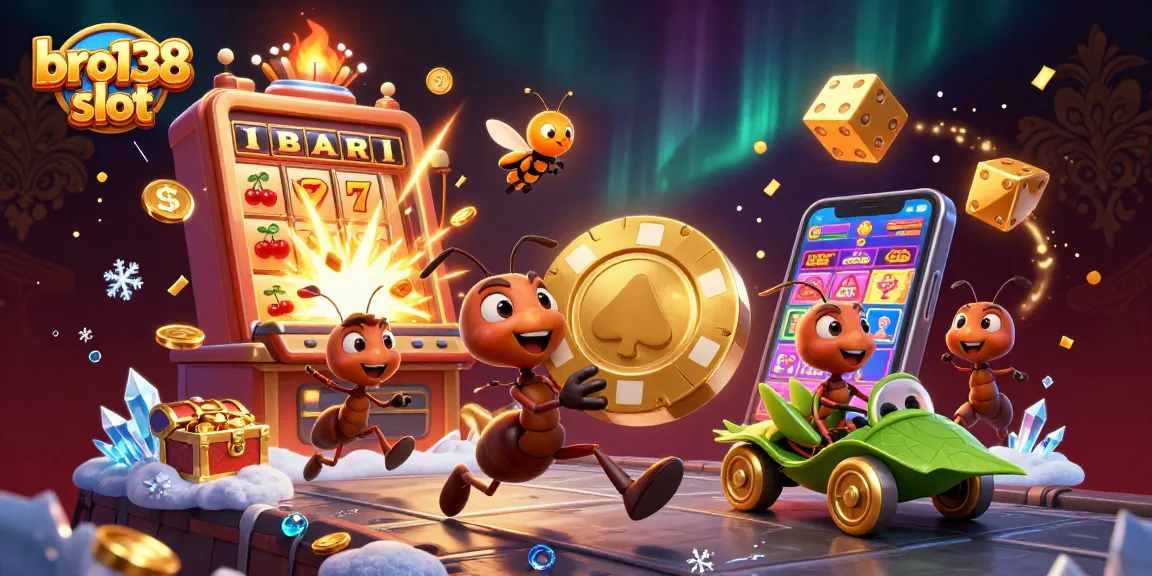 Simak aksi seru bro138 slot dengan tim semut mencuri chip poker raksasa dalam ilustrasi kasino 3D.