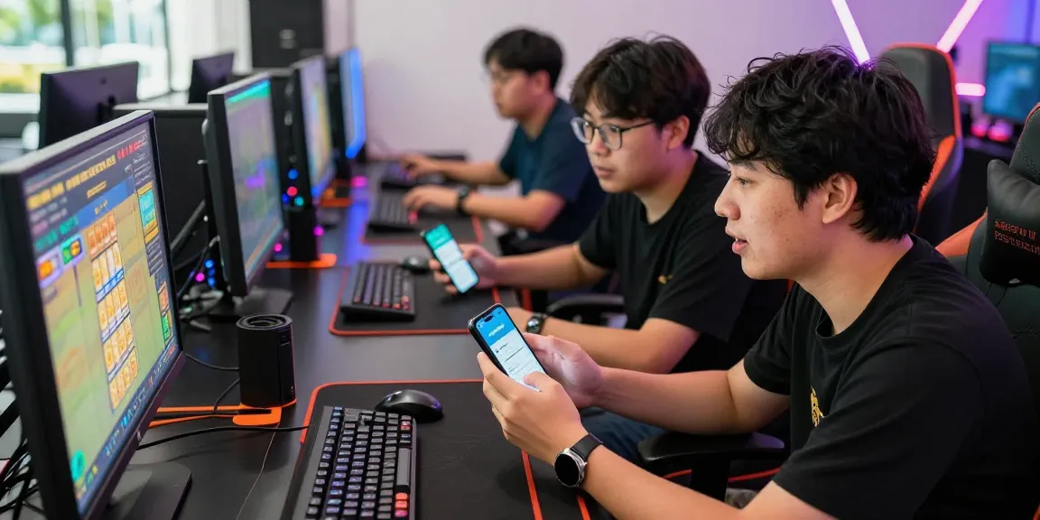 Pengguna dewatogel menikmati permainan togel online dengan smartphone di ruang game yang cerah.