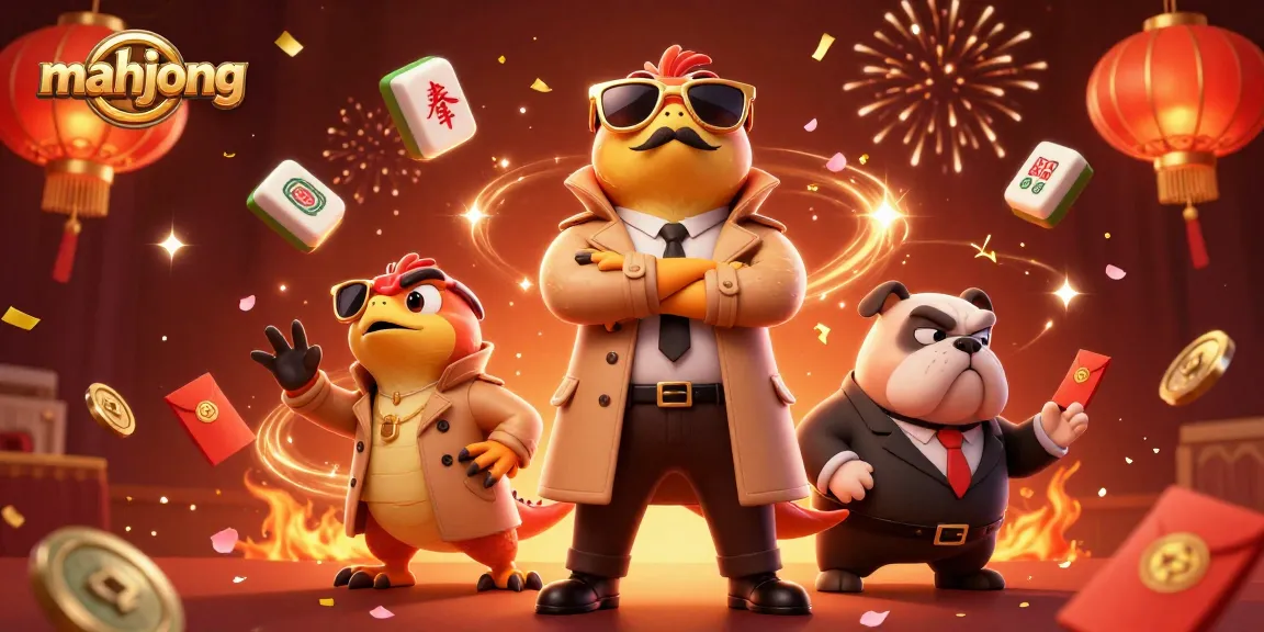 Play mahjong with vibrant characters and festive elements in a dramatic casino scene.