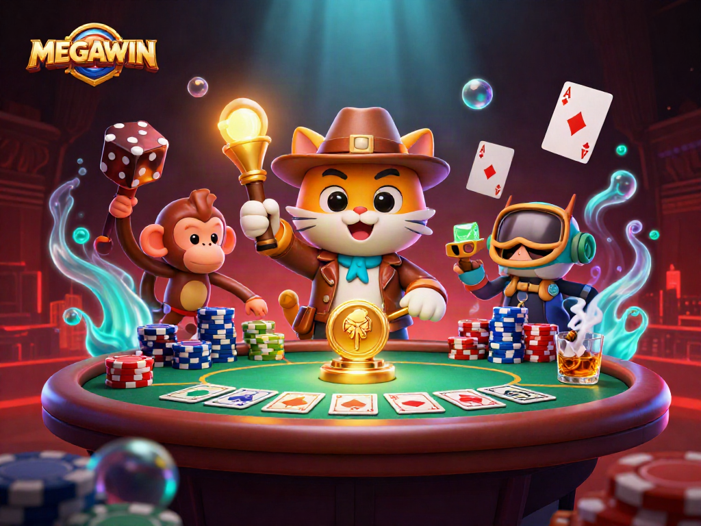 Engage in MEGAWIN excitement with a dynamic 3D casino adventure featuring an explorer cat.