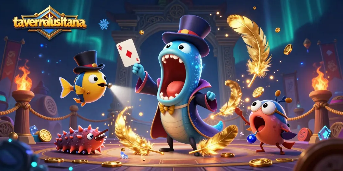 Engage with tavernalusitana's mesmerizing casino magic act featuring a gulper eel and an anglerfish under a spotlight.