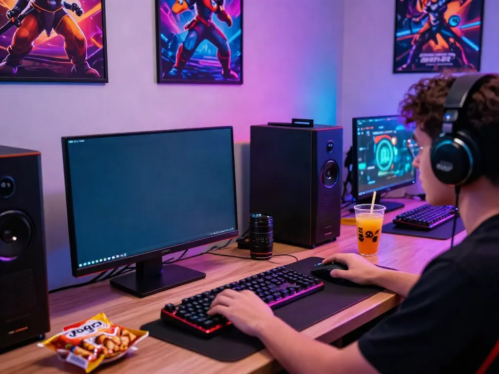 Player engaged in unsurtoto online gaming experience with vibrant setup