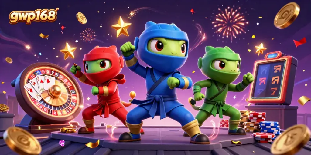 Permainan slot menarik di gwp168 dengan ninja chameleon dan elemen kasino.