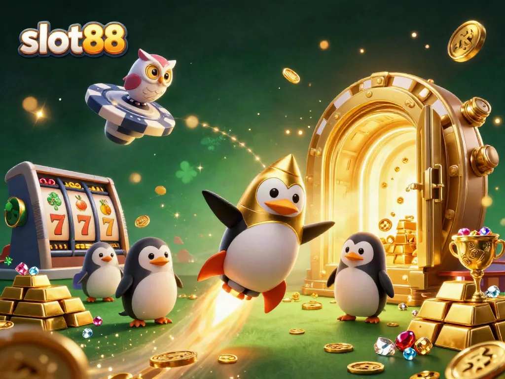 Slot88 menghadirkan pemandangan kasino luar angkasa yang menarik dengan elemen permainan dan harta karun berkilau.