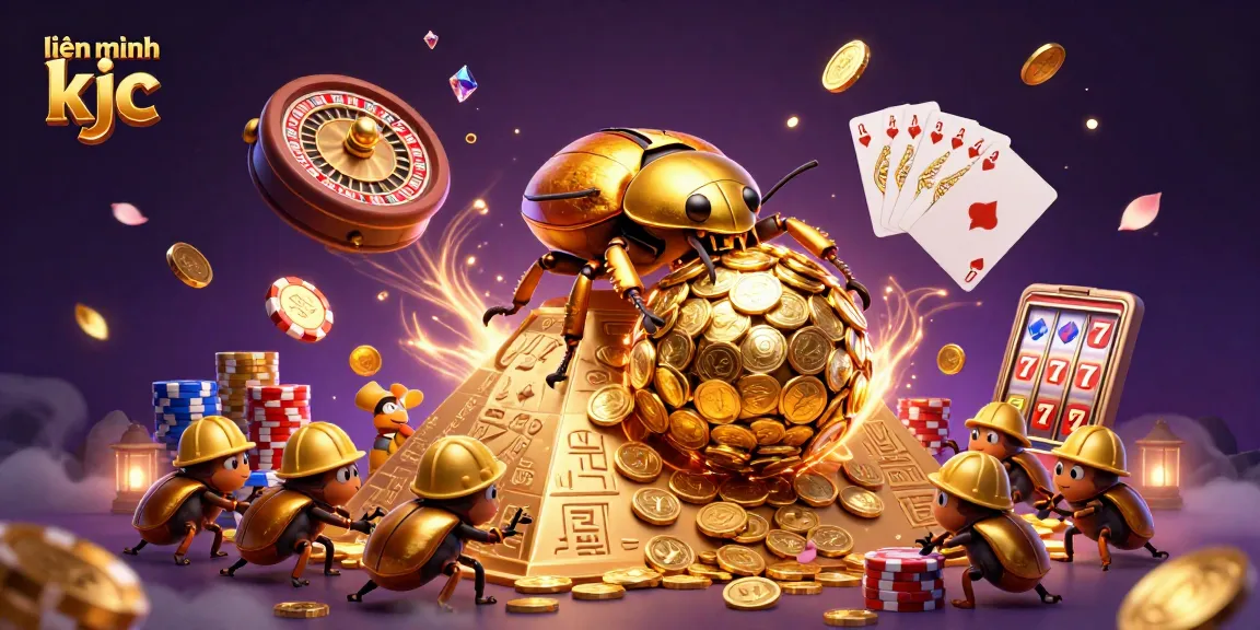 Experience thrilling gaming with liên minh kjc as vibrant characters roll in golden coins and casino symbols.