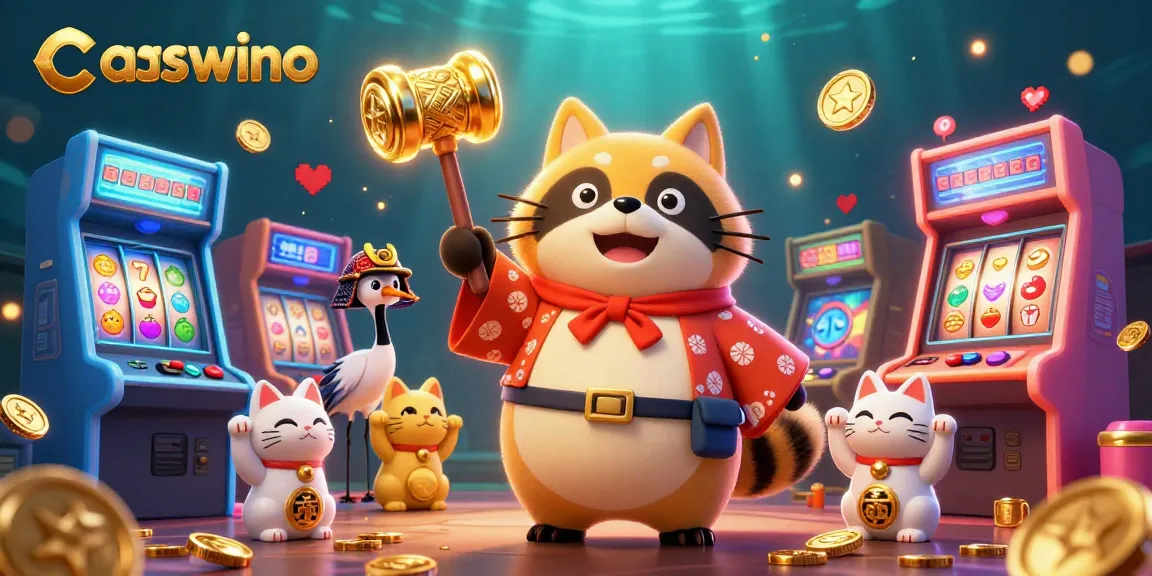 Join the fun with caswino's vibrant illustration featuring lucky symbols and casino elements.