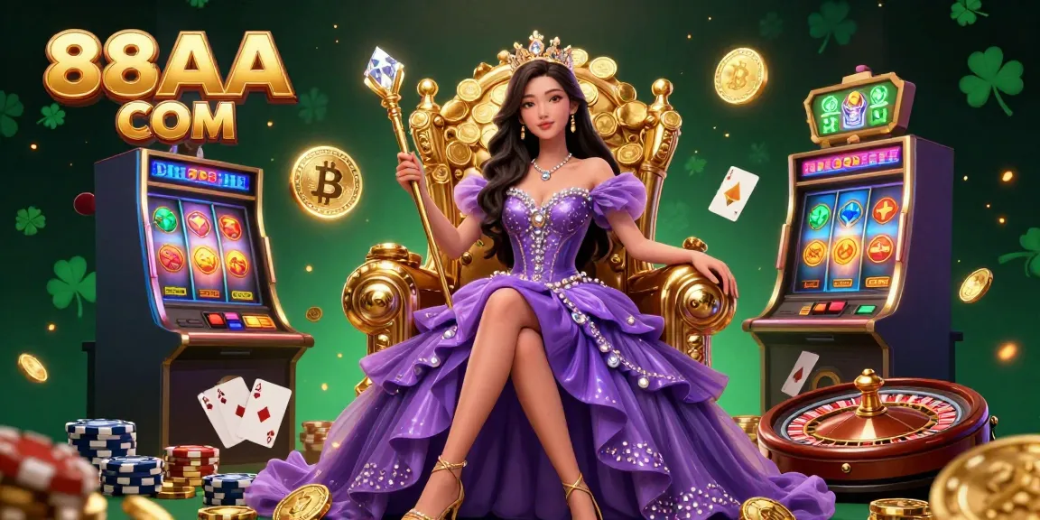 Engage in high-stakes excitement at 88AA COM illustrated with a regal figure amidst vibrant casino elements.