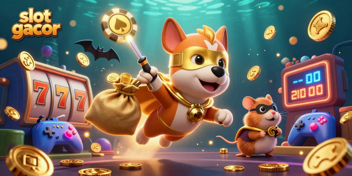 Permainan slot gacor yang menarik dengan karakter superhero menerbangkan koin emas.