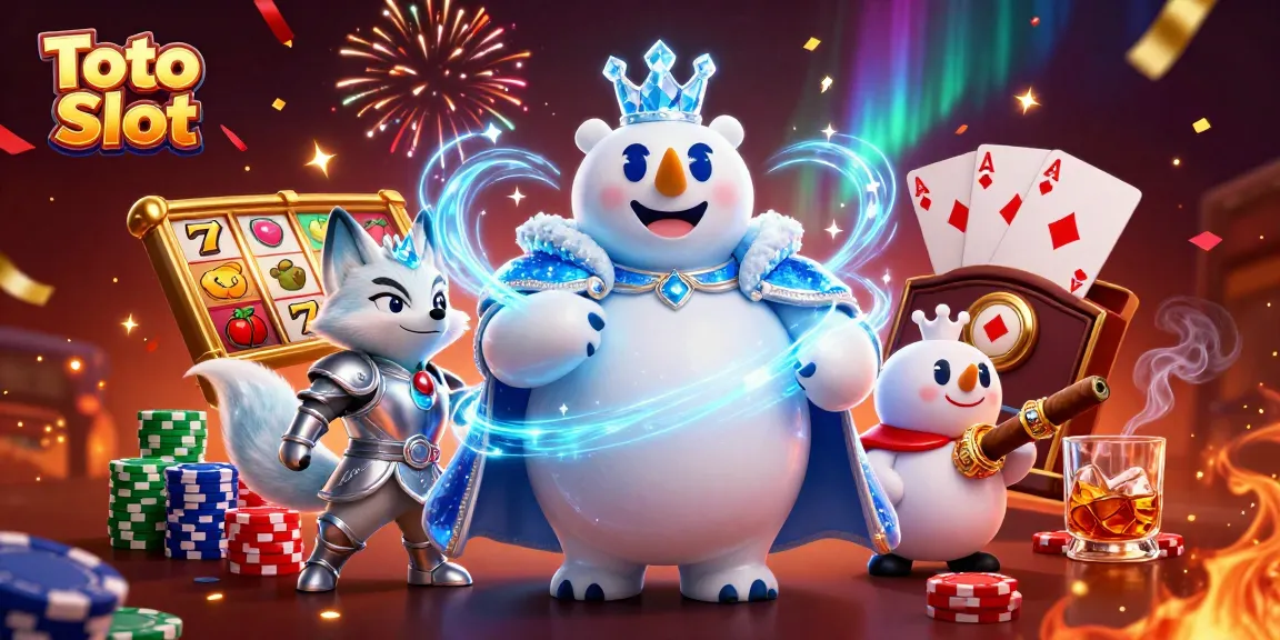 Engage in thrilling Toto Slot gameplay with vibrant characters and slot elements, showcasing exciting casino action.