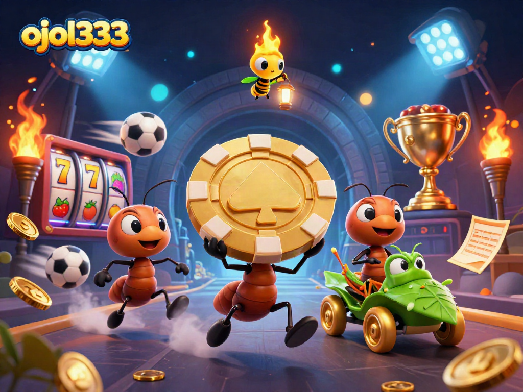 Engage in the excitement of ojol333 with vibrant casino elements and cartoon heist characters.