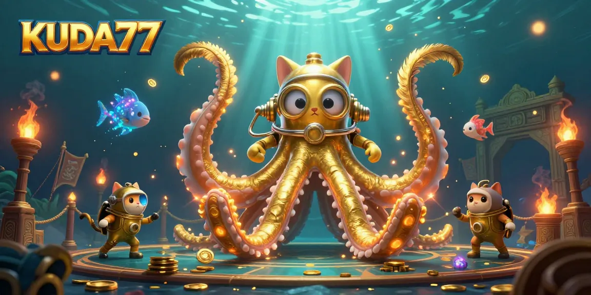 Menangkan permainan kasino online KUDA77 sambil menikmati ilustrasi 3D menakjubkan dengan makhluk laut.