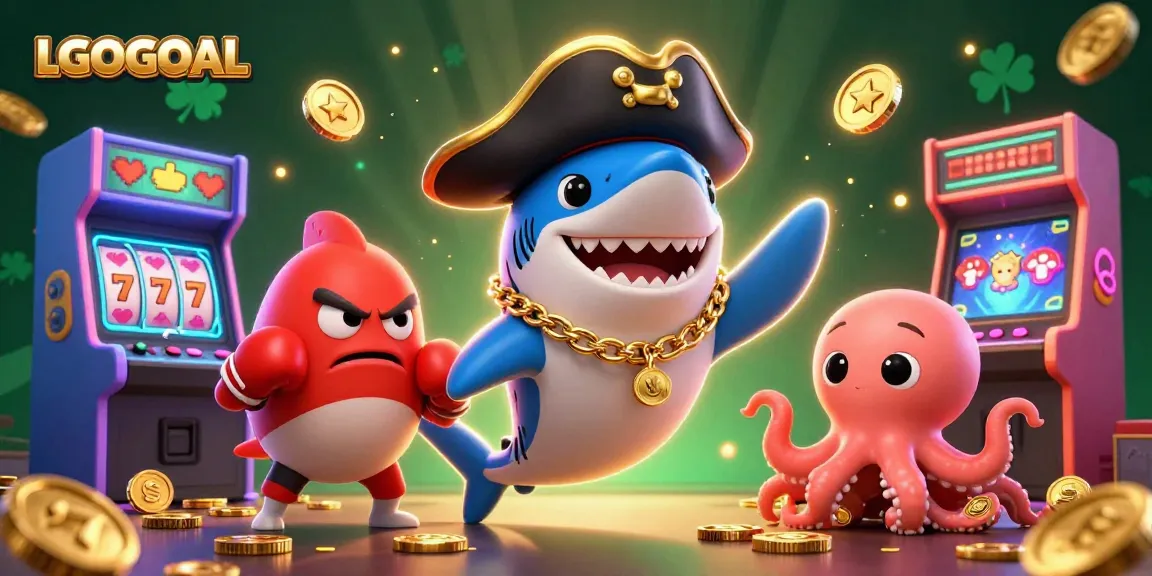 Win big with LGOGOAL's vibrant 3D illustration showcasing engaging casino game elements and characters.