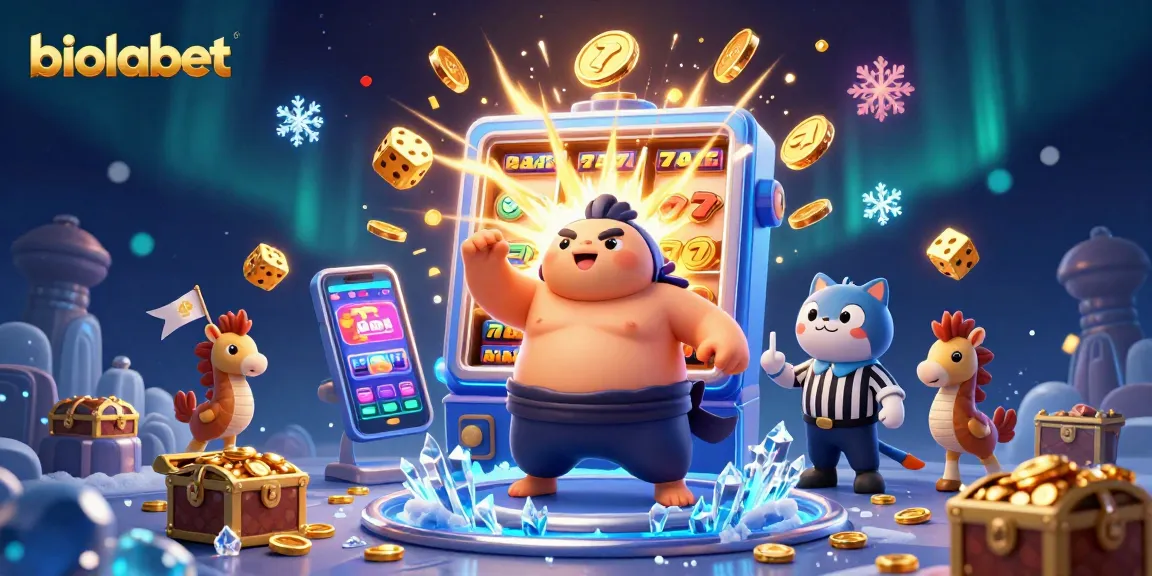 Rasakan kemenangan besar di biolabet dengan ilustrasi 3D yang menampilkan mesin slot dinamis, karakter berwarna-warni, dan elemen kasino yang mengasyikkan.