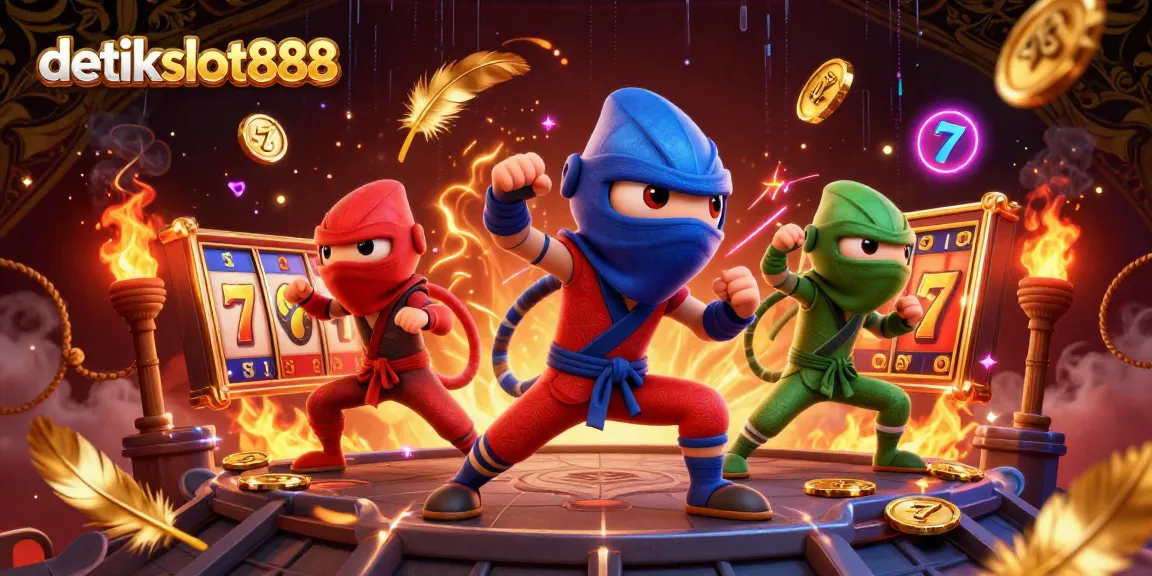 Experience the excitement of detikslot888 with vibrant 3D ninja chameleons amidst thrilling casino elements.